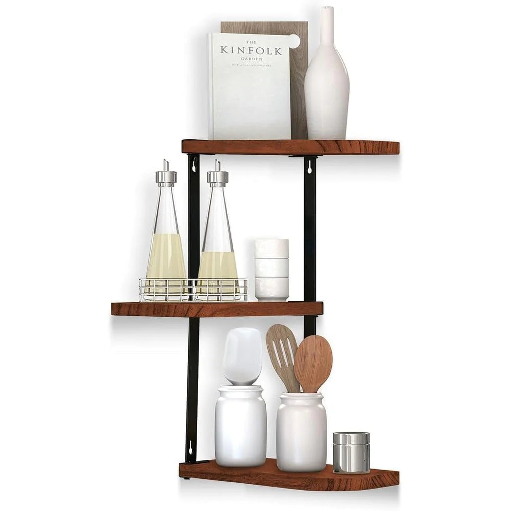 Floating Corner Shelf - Wood Wall Mounted Display Storage for Home Decor