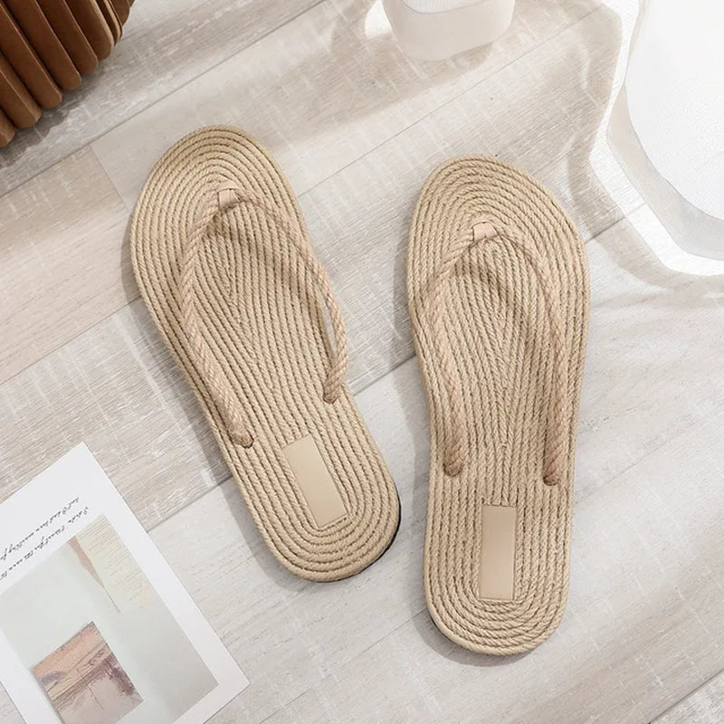 Fashion Summer Flip Flops Straw Sandalswomen Hotel Slippers Ladies Shoes Indoor Outdoor Flip-Flops Beach Flat Slides