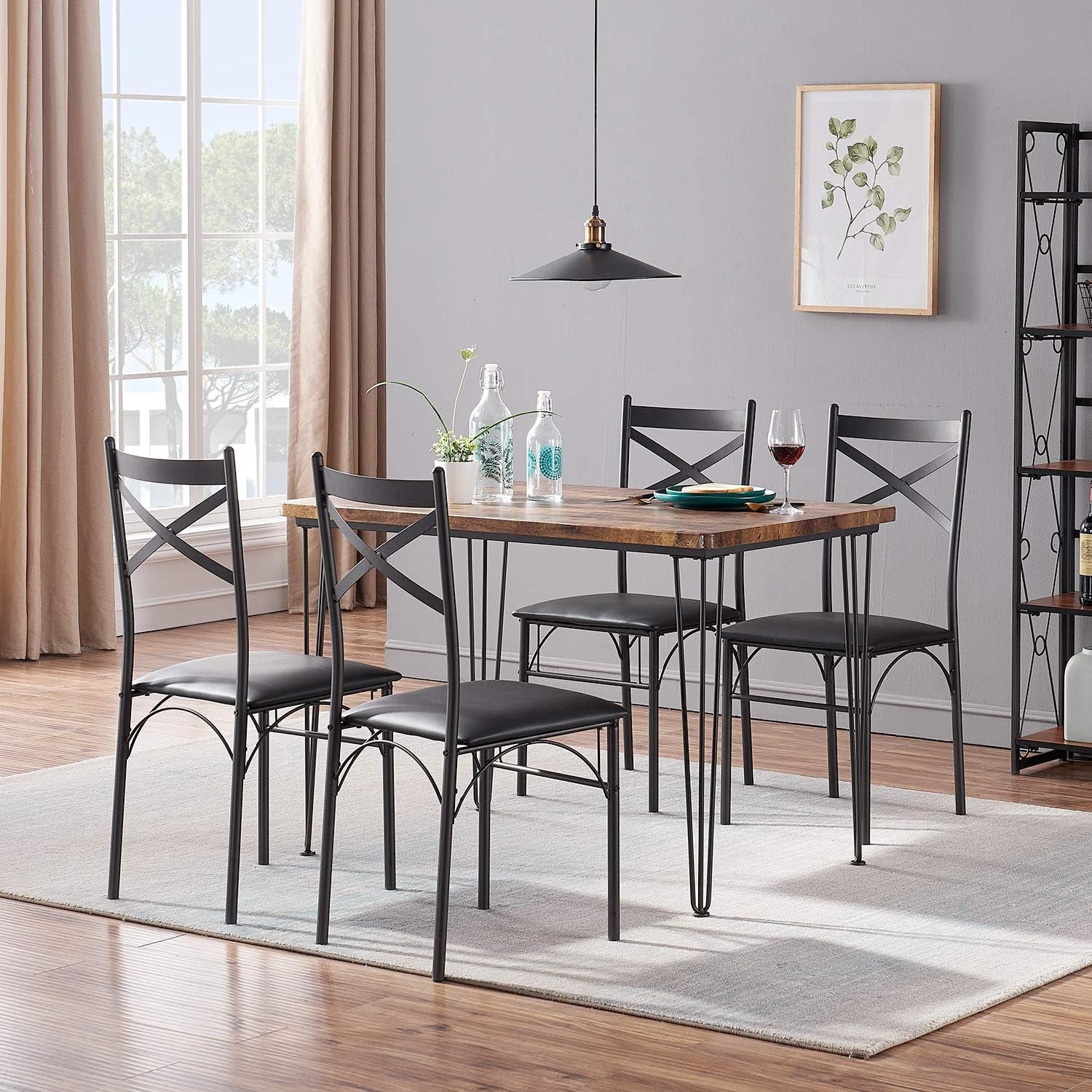 5-Piece Home Kitchen Breakfast Nook Set with Dining Table and 4 Chairs - Black