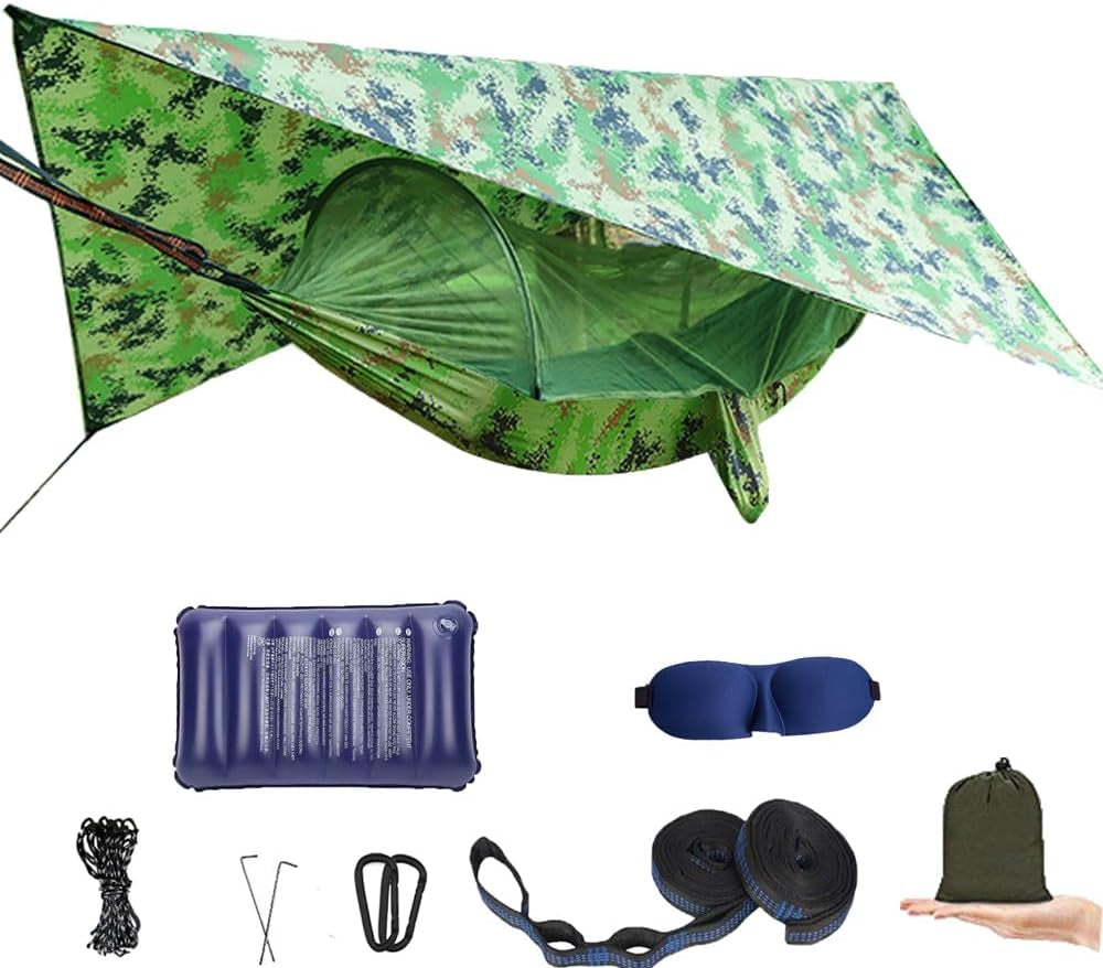 Outdoor Camping Hammock with Mosquito Net and Rain Fly - Portable Bug Net Hammock Tent for Hiking, Backpacking, and Travel - Camping Gear and Accessories