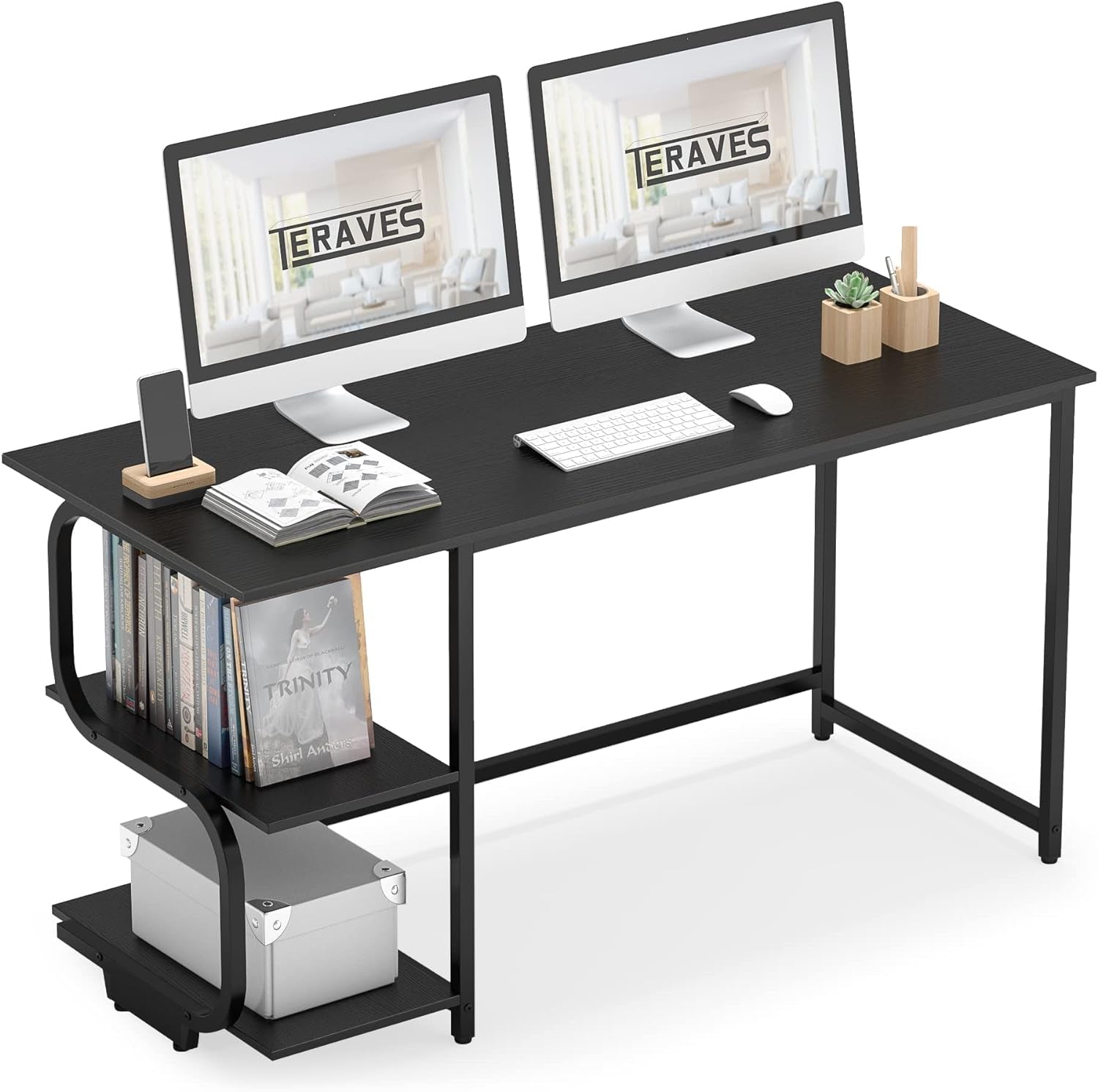 Reversible Computer Desk with Shelves for Small Spaces - 55 Inch Gaming Desk for Home Office