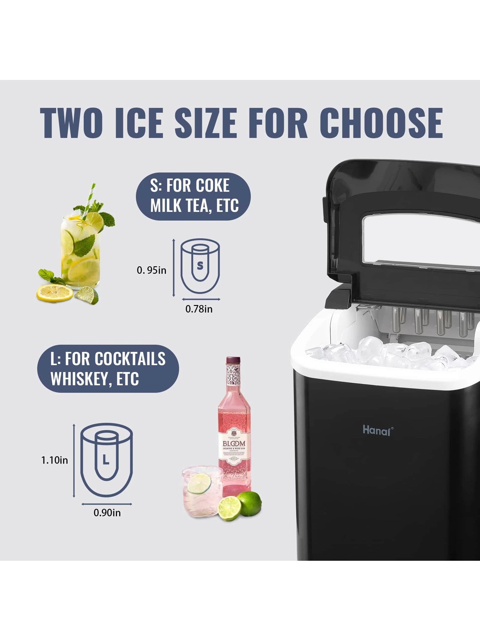 WANAI Ice Makers Countertop Portable Ice Machine 26.5Lbs/24H 9 Ice Cubes in 6-8 Mins Electric Ice Making Machine with Ice Scoop and Basket L&S Bullet Sizes for Home Party Office Bar Camping RV