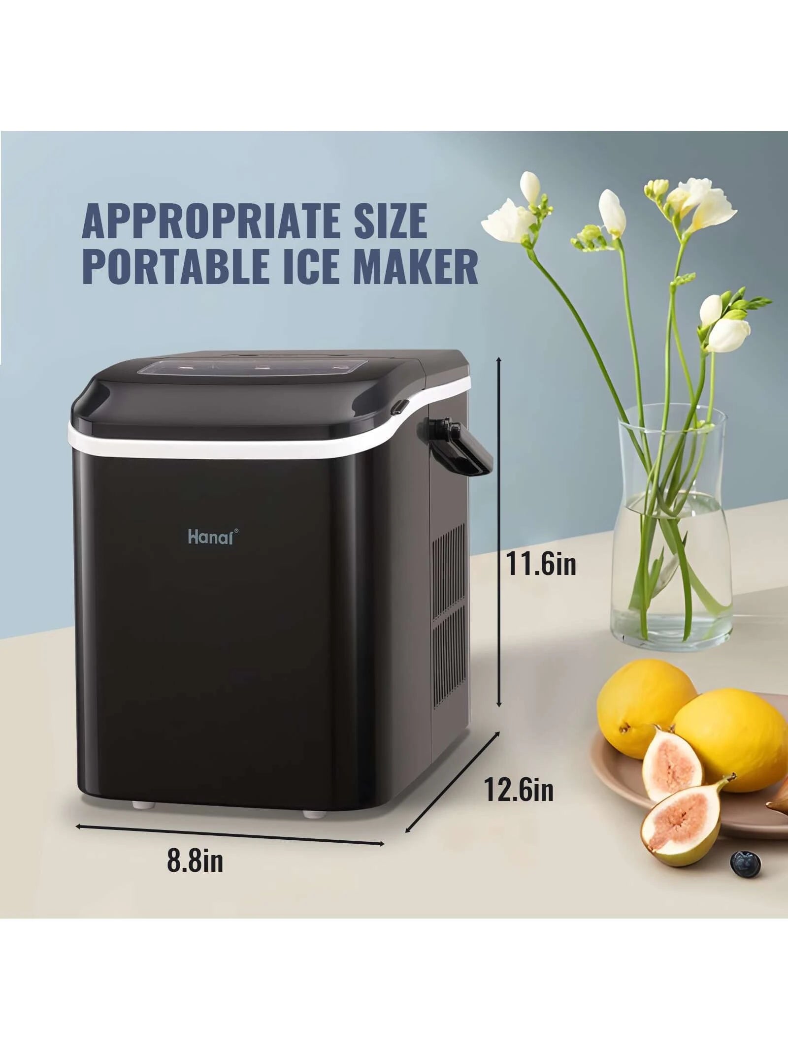 WANAI Ice Makers Countertop Portable Ice Machine 26.5Lbs/24H 9 Ice Cubes in 6-8 Mins Electric Ice Making Machine with Ice Scoop and Basket L&S Bullet Sizes for Home Party Office Bar Camping RV