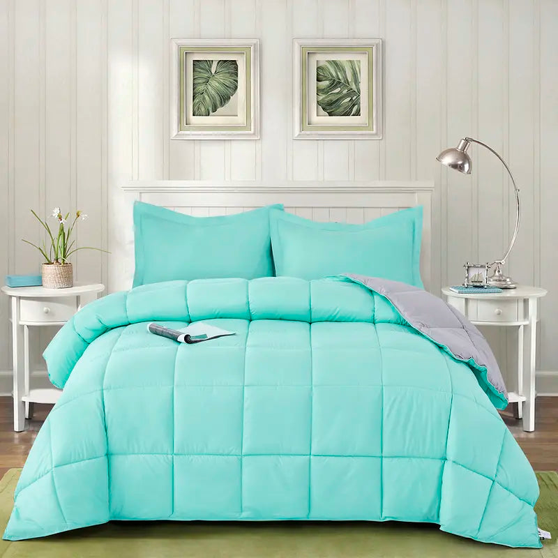 HIG 3PC down Alternative Comforter Set - All Season Reversible Comforter with Two Shams - Quilted Duvet Insert with Corner Tabs - Box Stitched - Breathable, Soft, Fluffy Polyester Breathable