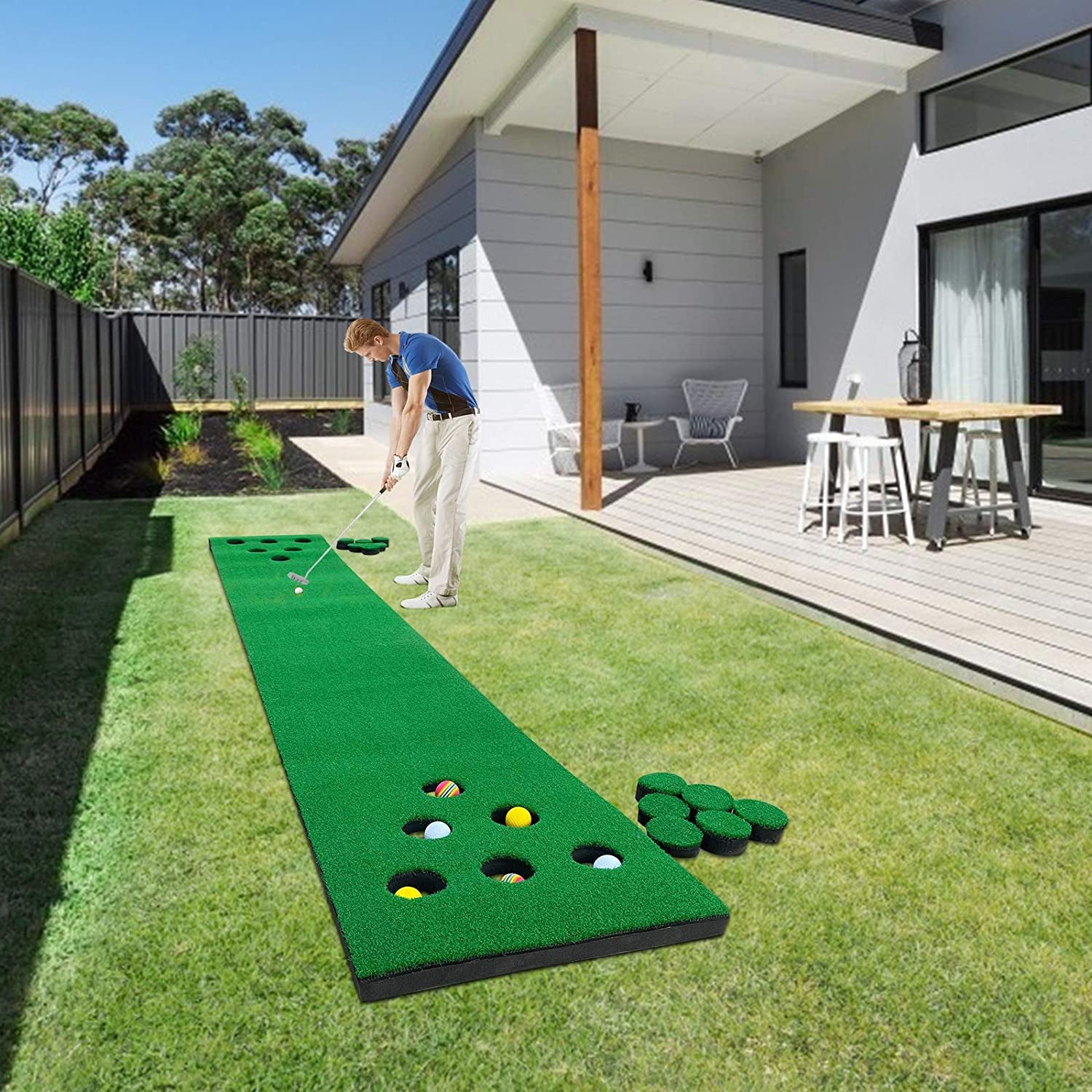 Professional Golf Putting Mat Set with Putter, Balls, and Accessories - 9.84ft x 1.64ft