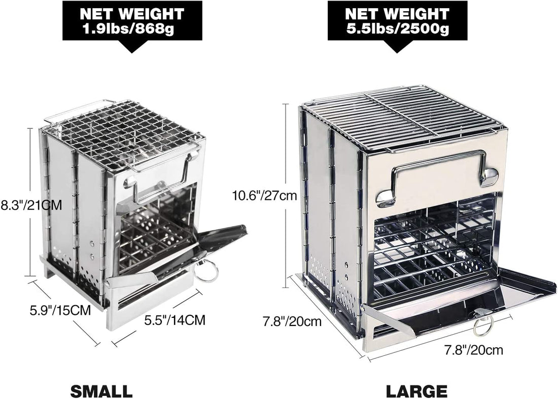 Stainless Steel Folding Camp Stove with Grill - Portable Backpacking Stove for Hiking, Camping, Picnics, and BBQ