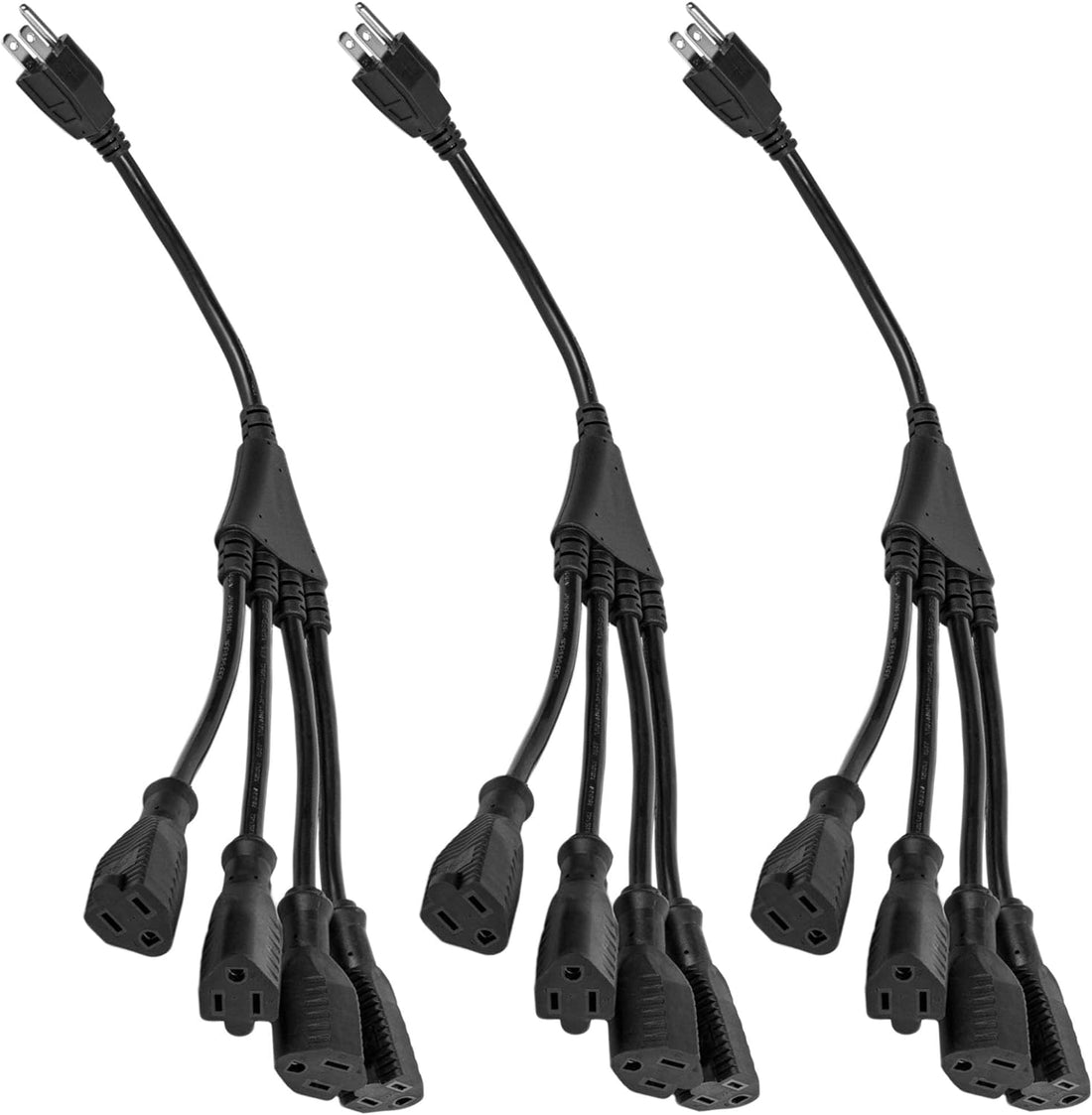 4-Way Power Splitter Pack of 5 - 1 to 4 Extension Cord Splitter, 1.5 ft Short Extension Cord UL Listed, Outlet Splitter 3 Prong, Power Strip Outlet Plug, Y Style Extension Cord, Black Color, SJT 16 AWG