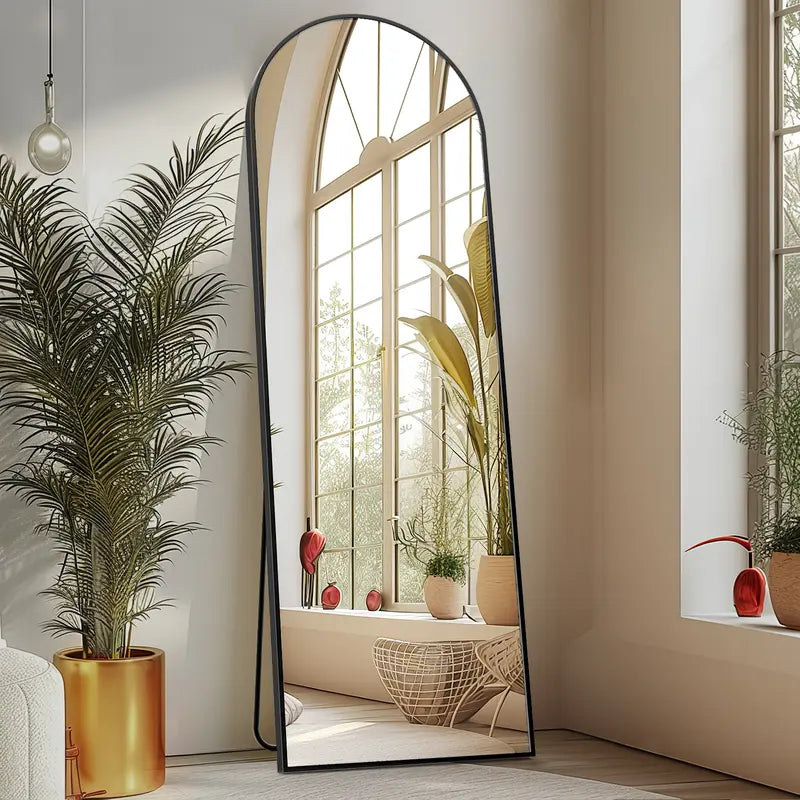 Sweetfurniture Full Length Mirror Body Mirror Floor Standing Mirror Hanging or Leaning against Wall, Wall Mirror with Stand Aluminum Alloy Thin Frame for Living Room Bedroom Cloakroom Decor