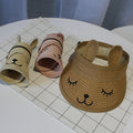 Kids Summer Sun Hats Boys Girls Foldable Straw Hat Empty Top Cute Rabbit Ear Sunscreen Beach Hat