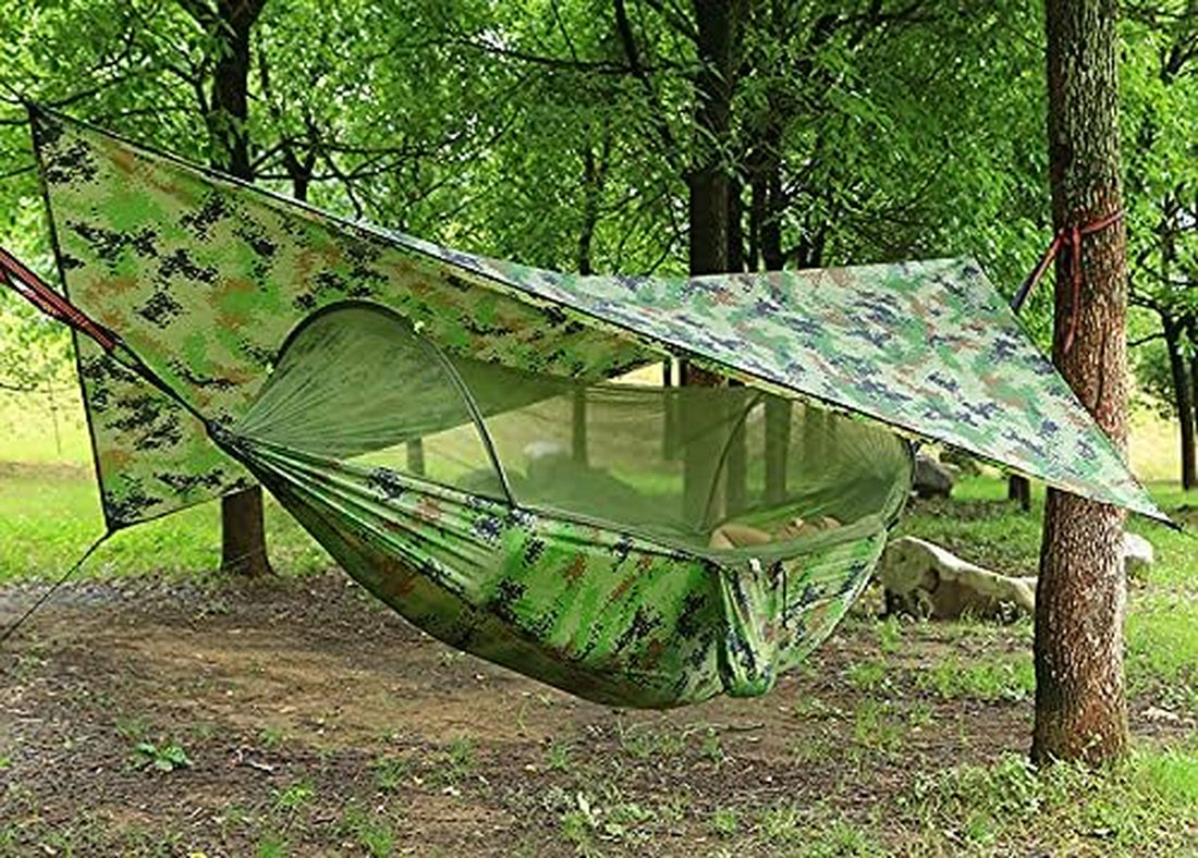 Outdoor Camping Hammock with Mosquito Net and Rain Fly - Portable Bug Net Hammock Tent for Hiking, Backpacking, and Travel - Camping Gear and Accessories