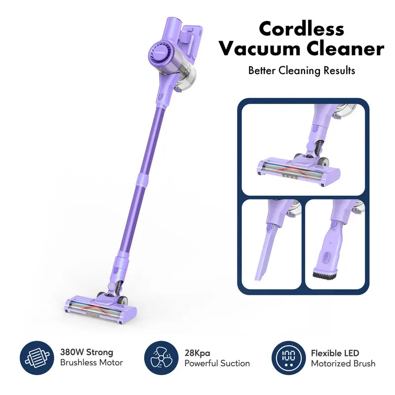 Homeika Cordless Vacuum Cleaner, 28Kpa Powerful Suction, 380W Powerful Brushless Motor, 8-In-1 Lightweight Handheld Vacuum Cleaner, 50-Minute Runtime, Removable Battery, for Pet Hair and Carpets