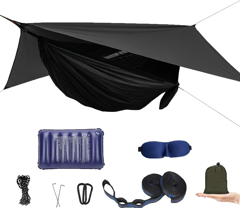 Outdoor Camping Hammock with Mosquito Net and Rain Fly - Portable Bug Net Hammock Tent for Hiking, Backpacking, and Travel - Camping Accessories and Gear