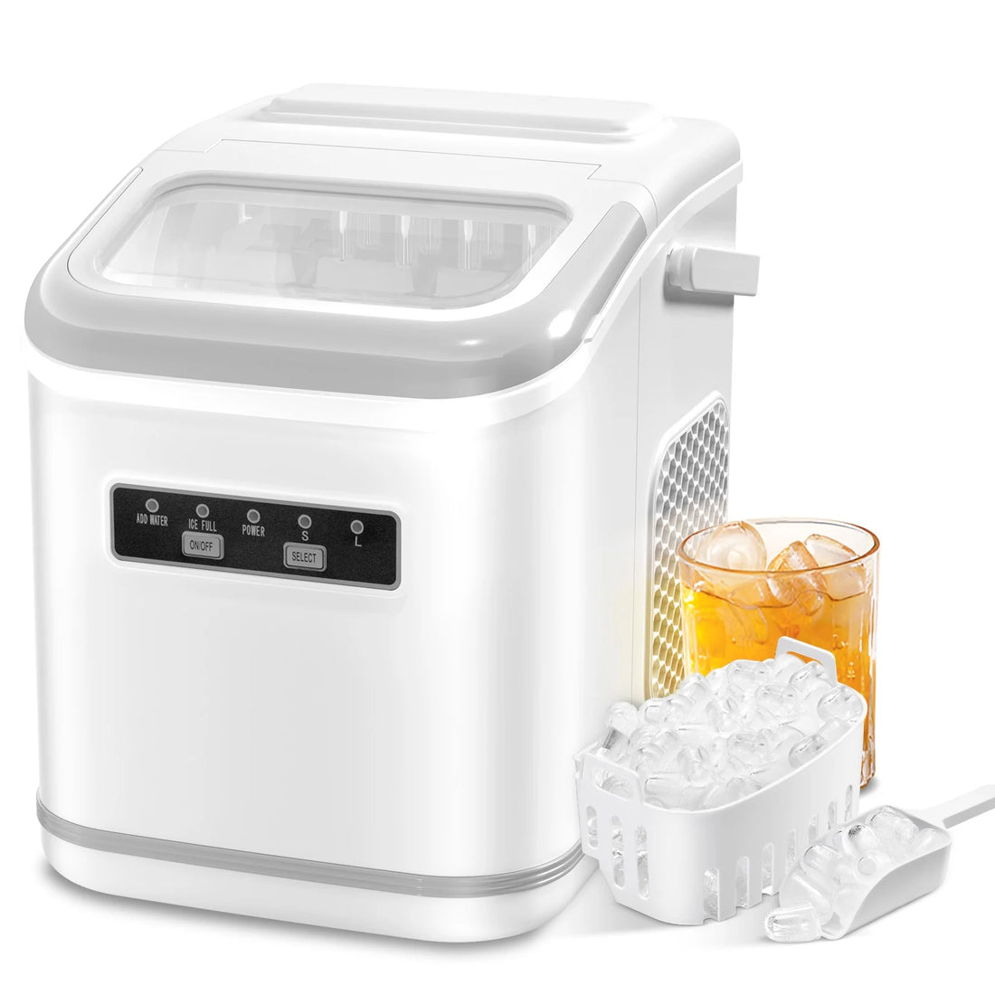 Countertop Ice Maker Portable Ice Machine,Self-Cleaning Ice Maker, 26Lbs/24H, 9 Ice Cubes Ready in 6 Mins, S/L Ice, for Home Kitchen Bar Party (WHITE)