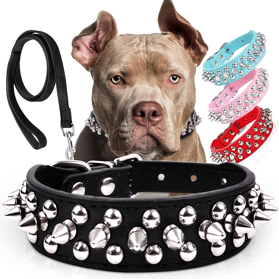 Leather Spiked Dog Collar Set for Dogs of All Sizes