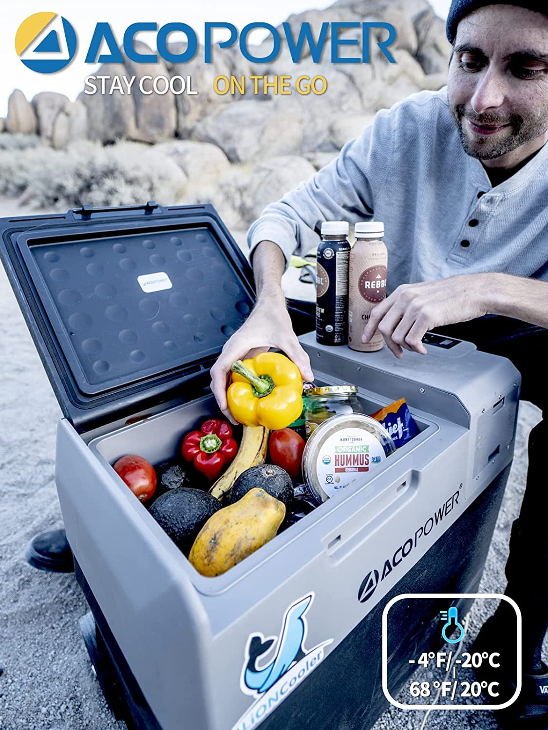 Portable 12V Car Refrigerator with App Control - 32 Quart/30L Capacity