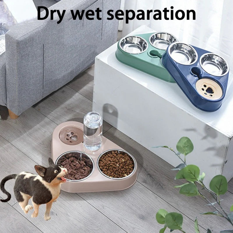 High Quality 500ML Pet Feeder Bowl with Dog Water Bottle Automatic Drinking Pet Bowl Cat Food Bowl Pet Stainless Steel Double 3 Bowl