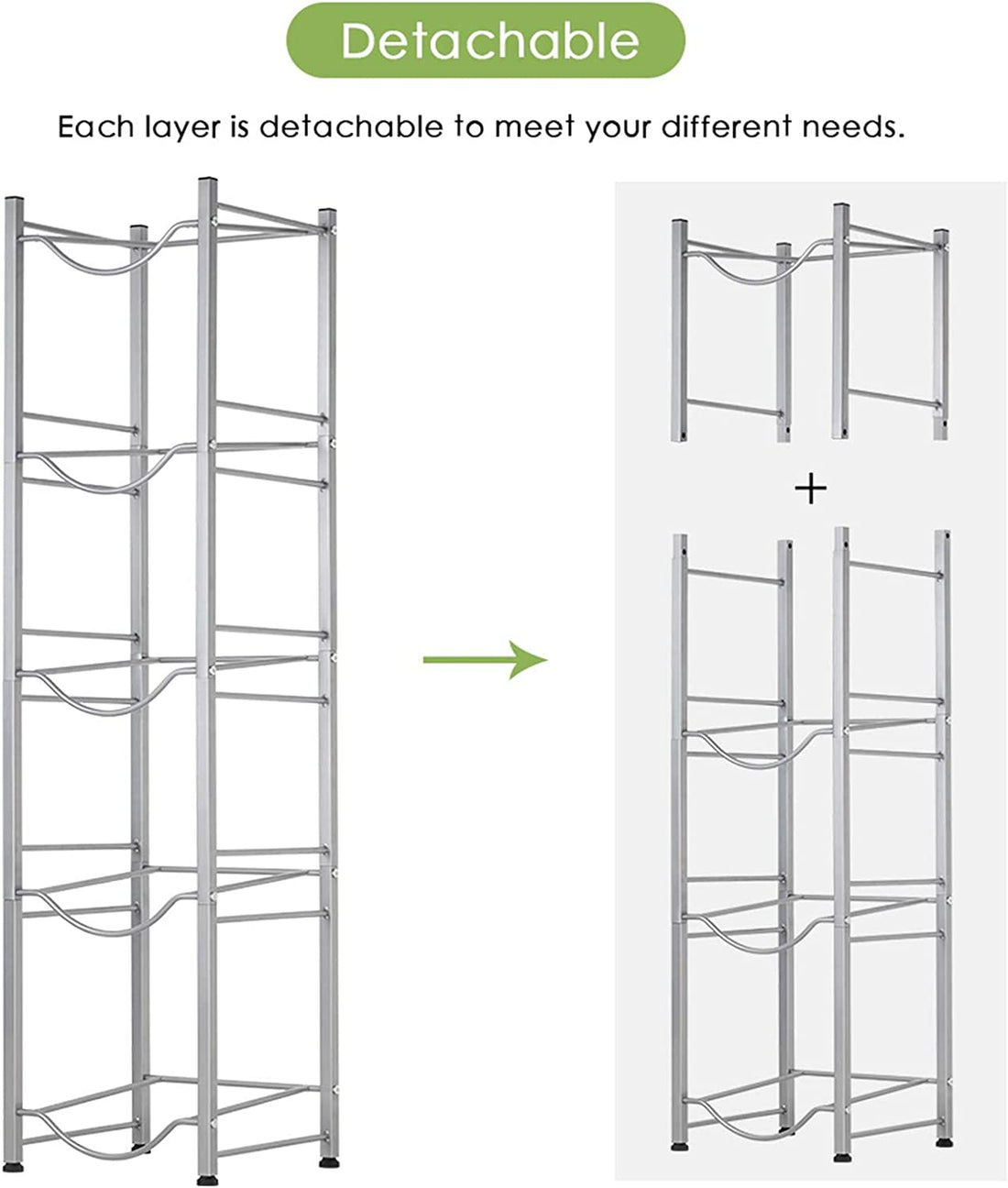 5-Tier Water Jug Rack for 5 Gallon Detachable Water Bottles - Ideal for Kitchen, Office, and Home - Silver