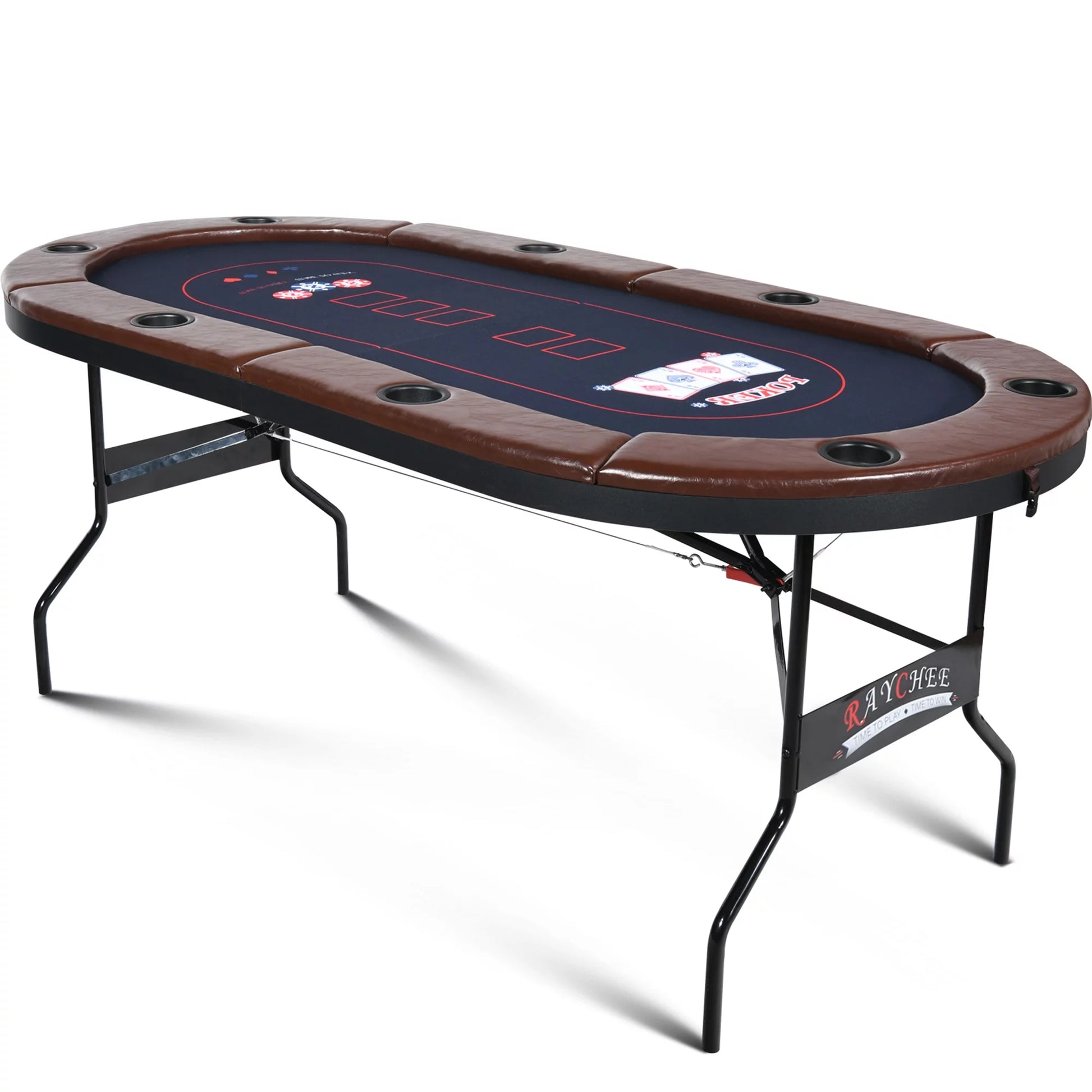 Raychee 8 Player Foldable Poker Table, Folding Texas Holdem Table, Portable Casino Table for Game Room with Padded Rails and Cup Holders (Brown, 71 Inch)