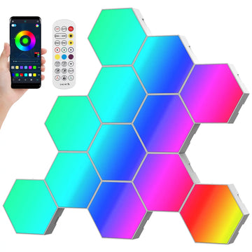 EUWBSSR Hexagon LED Lights 12 Pack RGB Led Hex Light Panels Hexagon Smart Wall Lights Sync to Music for Room Bar Decor Gaming Setup