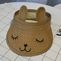 Kids Summer Sun Hats Boys Girls Foldable Straw Hat Empty Top Cute Rabbit Ear Sunscreen Beach Hat