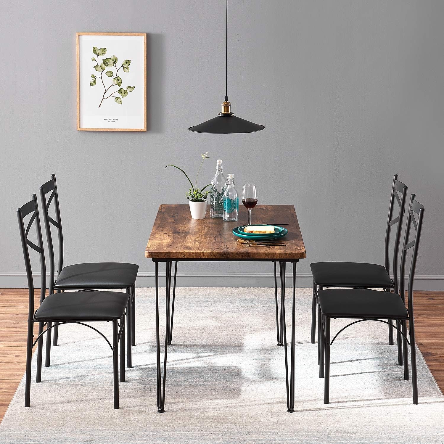 5-Piece Home Kitchen Breakfast Nook Set with Dining Table and 4 Chairs - Black