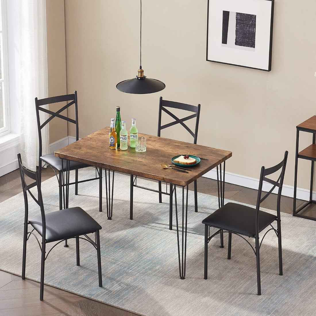 5-Piece Home Kitchen Breakfast Nook Set with Dining Table and 4 Chairs - Black