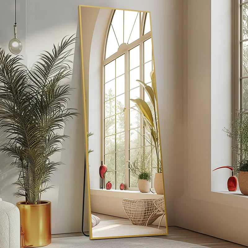 Sweetfurniture Full Length Mirror Body Mirror Floor Standing Mirror Hanging or Leaning against Wall, Wall Mirror with Stand Aluminum Alloy Thin Frame for Living Room Bedroom Cloakroom Decor