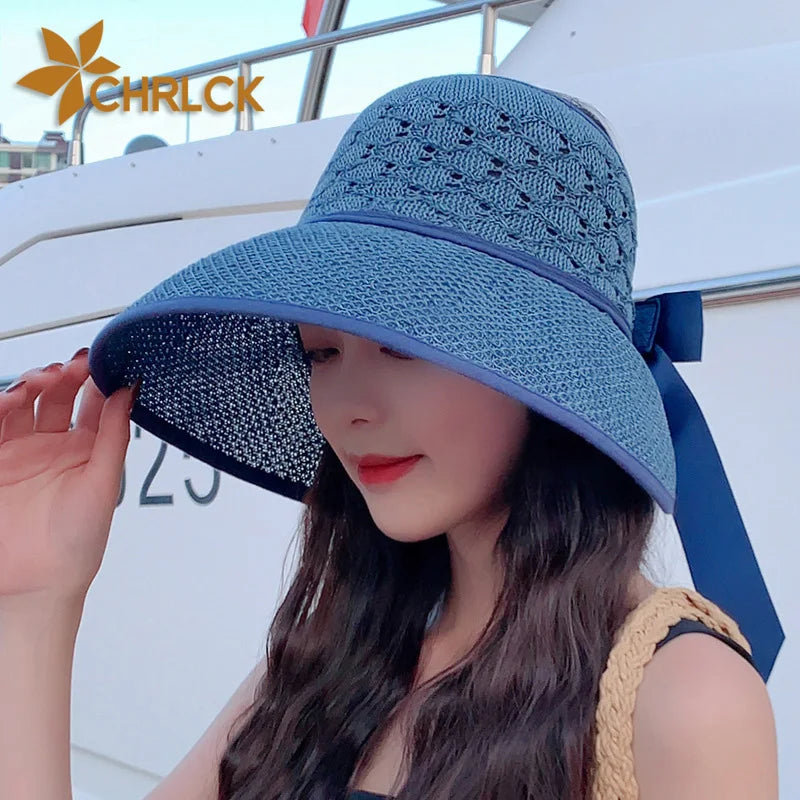 Summer Female Sun Hats Big Brim Classic Bowknot Foldable Fashion Straw Hat Casual Outdoor Beach Cap for Women UV Protected Hat