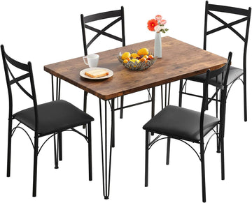 5-Piece Home Kitchen Breakfast Nook Set with Dining Table and 4 Chairs - Black