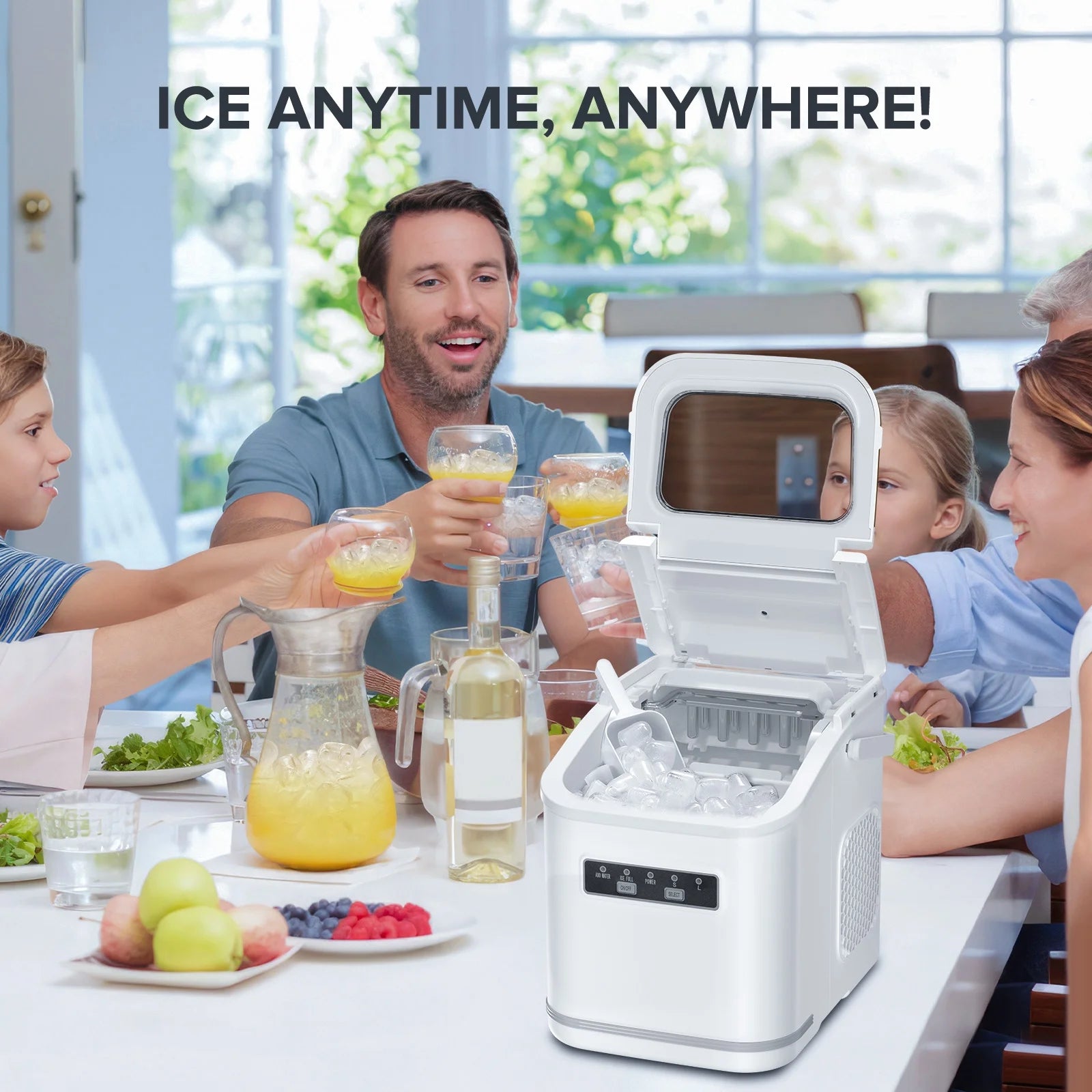 Countertop Ice Maker Portable Ice Machine,Self-Cleaning Ice Maker, 26Lbs/24H, 9 Ice Cubes Ready in 6 Mins, S/L Ice, for Home Kitchen Bar Party (WHITE)