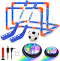 Hover Soccer Ball, 3-In-1 Hover Hockey Ball Kids Toys Set, Indoor and Outdoor Sports Games Toys for Kids Ages 3 4 5 6 7 8-12 - Rechargeable LED Soccer Games Toys for 3-12 Year Old Boys