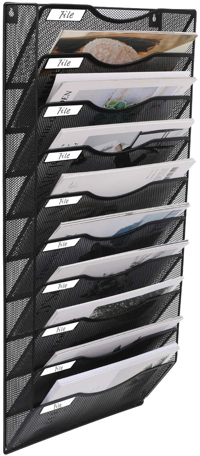 Professional title: "Easypag 10-Tier Mesh Hanging Wall File Organizer for Office Mail and Paper Organization in Black"