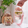 1000Ml Large Capacity Cartoon Bear Plastic Sippy Cup Children'S Portable Backpack Kettle Water Bottle Mug with Straw Girl'S Cup