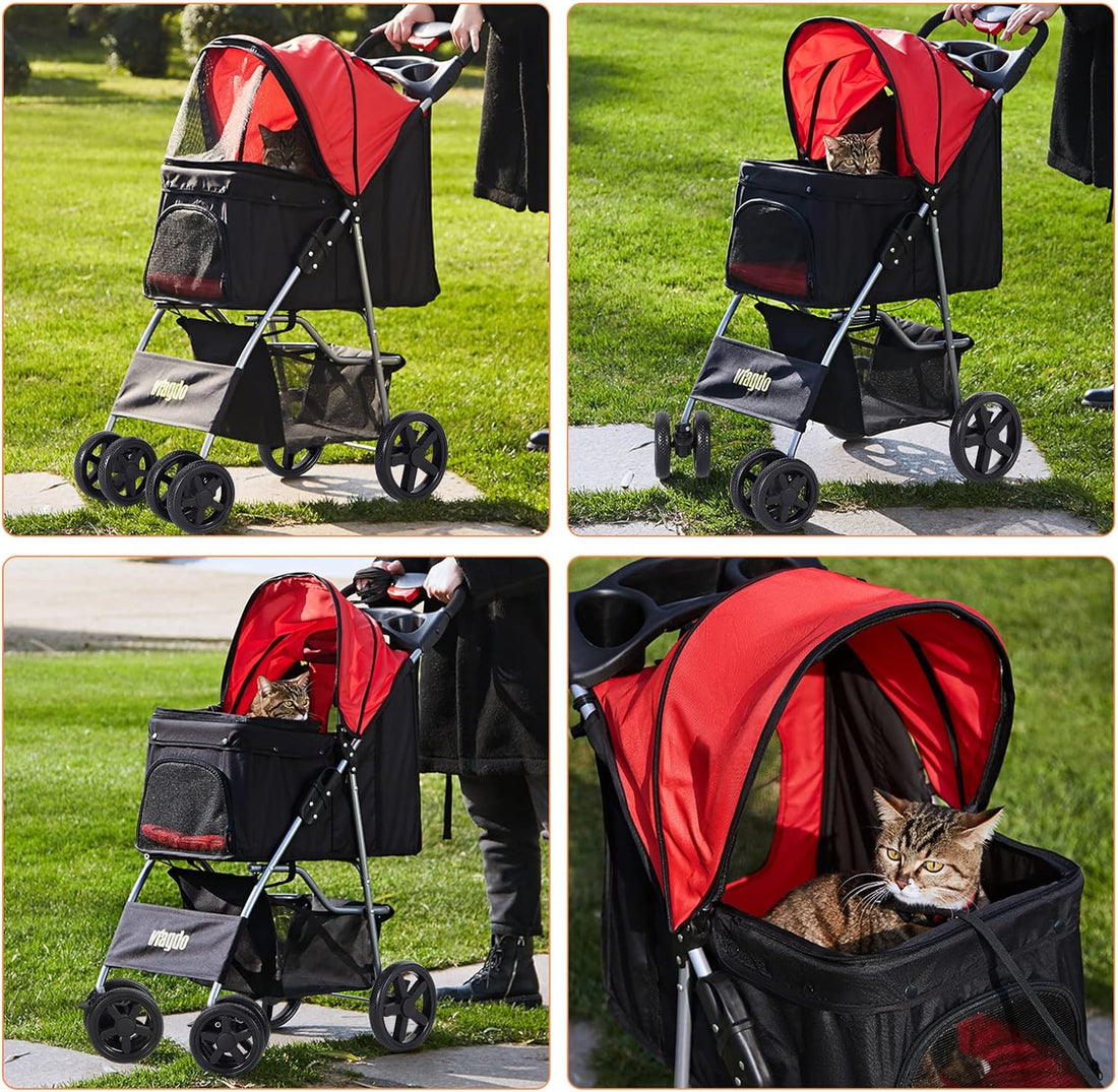 VIAGDO Dog Stroller, Pet Strollers for Small Medium Dogs & Cats, 4 Wheels Dog Jogging Stroller Folding Doggy Stroller with Storage Basket for Dog & Cat Traveling Strolling Cart