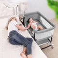 Baby Bassinet, 4 in 1 Adjustable Infant Bedside Crib Beds with Changing Table, Storage Basket, Wheel, Mosquito Net, for 0-24 Months, Gray