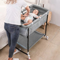 Baby Bassinet, 4 in 1 Adjustable Infant Bedside Crib Beds with Changing Table, Storage Basket, Wheel, Mosquito Net, for 0-24 Months, Gray