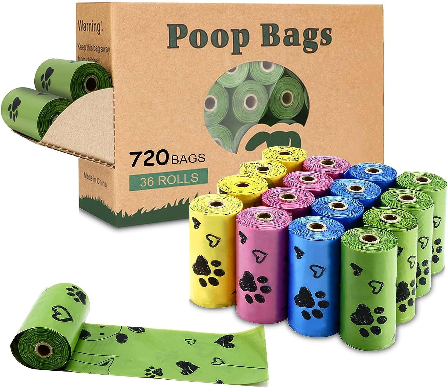 Professional title: "720 Biodegradable Dog Poop Bags with Dispenser - Extra Thick, Strong, Leak Proof, Scented (4 Mixed Colors)"