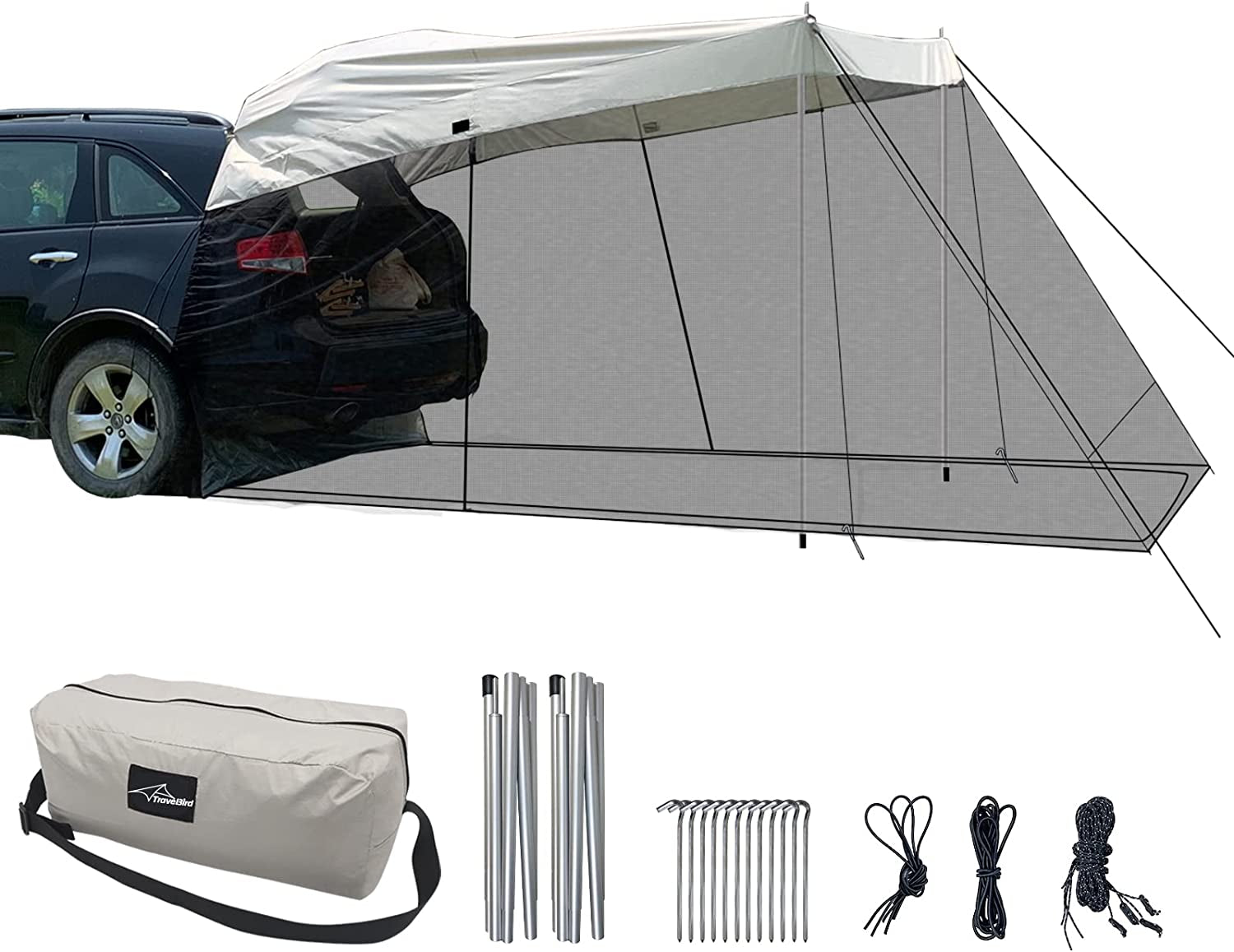 Car Awning Sun Shelter Tents Camping Truck Canopy, Portable SUV Tent Rooftop with Mosquito Net, Universal Tailgate Tent Outdoor for MPV, Trucks, Hatchbacks and Cars 118”X78.74”X78.74”