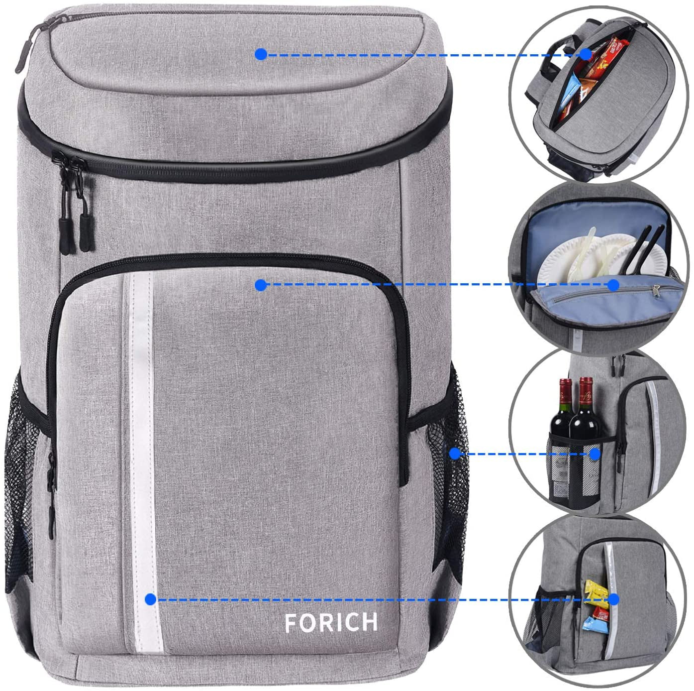 Professional title: 
```FORICH Leakproof Insulated Waterproof Backpack Cooler Bag - Lightweight Beach Cooler Backpack for Work, Lunch, Picnics, Camping, Hiking - 30 Can Capacity```