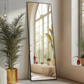 Sweetfurniture Full Length Mirror Body Mirror Floor Standing Mirror Hanging or Leaning against Wall, Wall Mirror with Stand Aluminum Alloy Thin Frame for Living Room Bedroom Cloakroom Decor