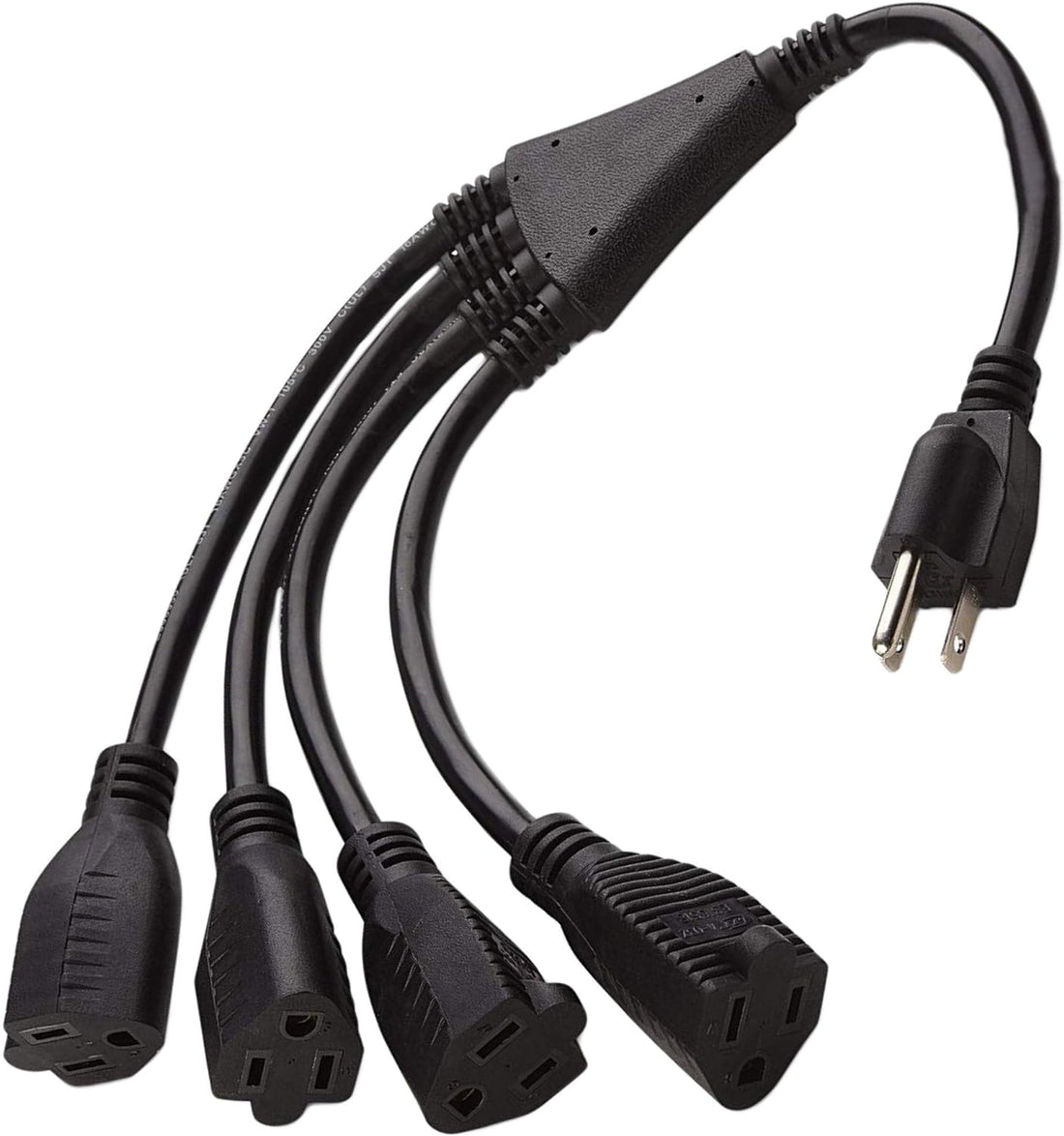 4-Way Power Splitter Pack of 5 - 1 to 4 Extension Cord Splitter, 1.5 ft Short Extension Cord UL Listed, Outlet Splitter 3 Prong, Power Strip Outlet Plug, Y Style Extension Cord, Black Color, SJT 16 AWG