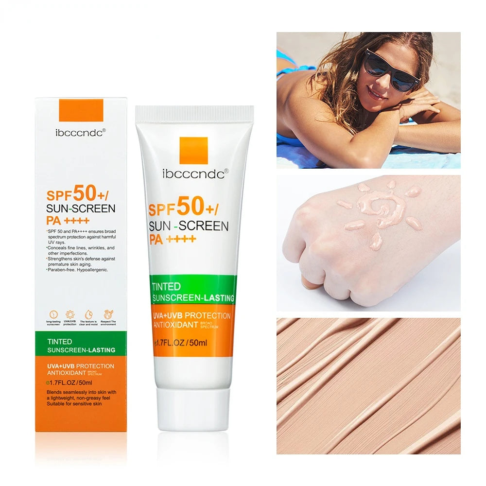 New Tinted Facial Sunscreen Cream Spf 50 Oil Free anti UVA/UVB Body Face Sunscreen Hyaluronic Acid Skin Care 50G