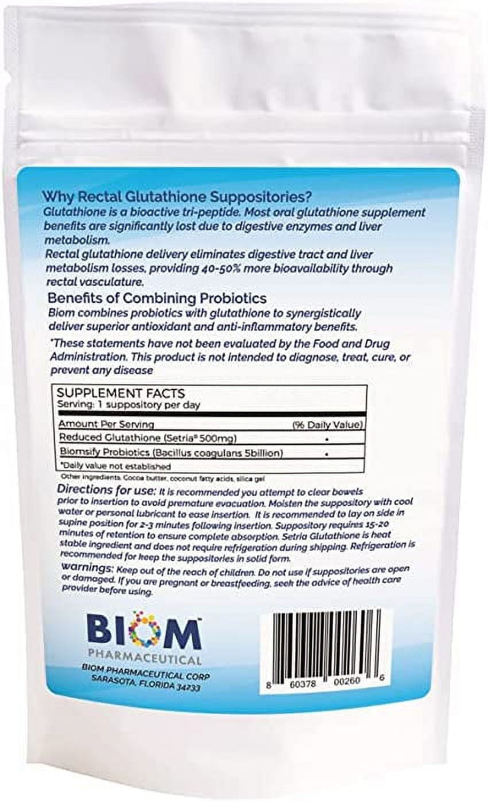 L-Glutathione High Potency Probiotic Suppositories, 500Mg