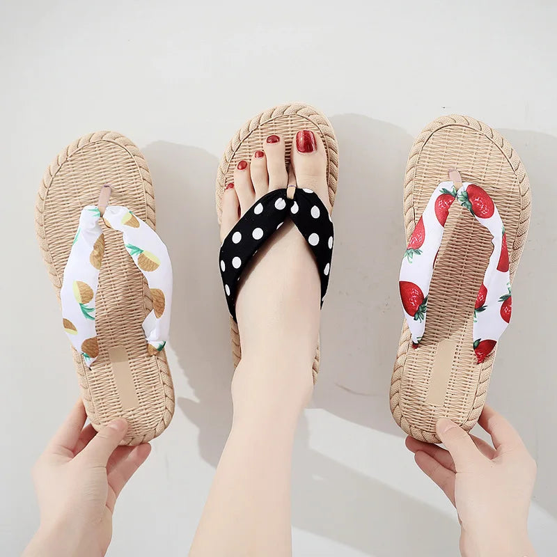 Women'S Flip-Flops Wear Seaside Holiday Non-Slip Slipper Woman Flat-Bottomed Flip-Flops Summer Flower Shoes