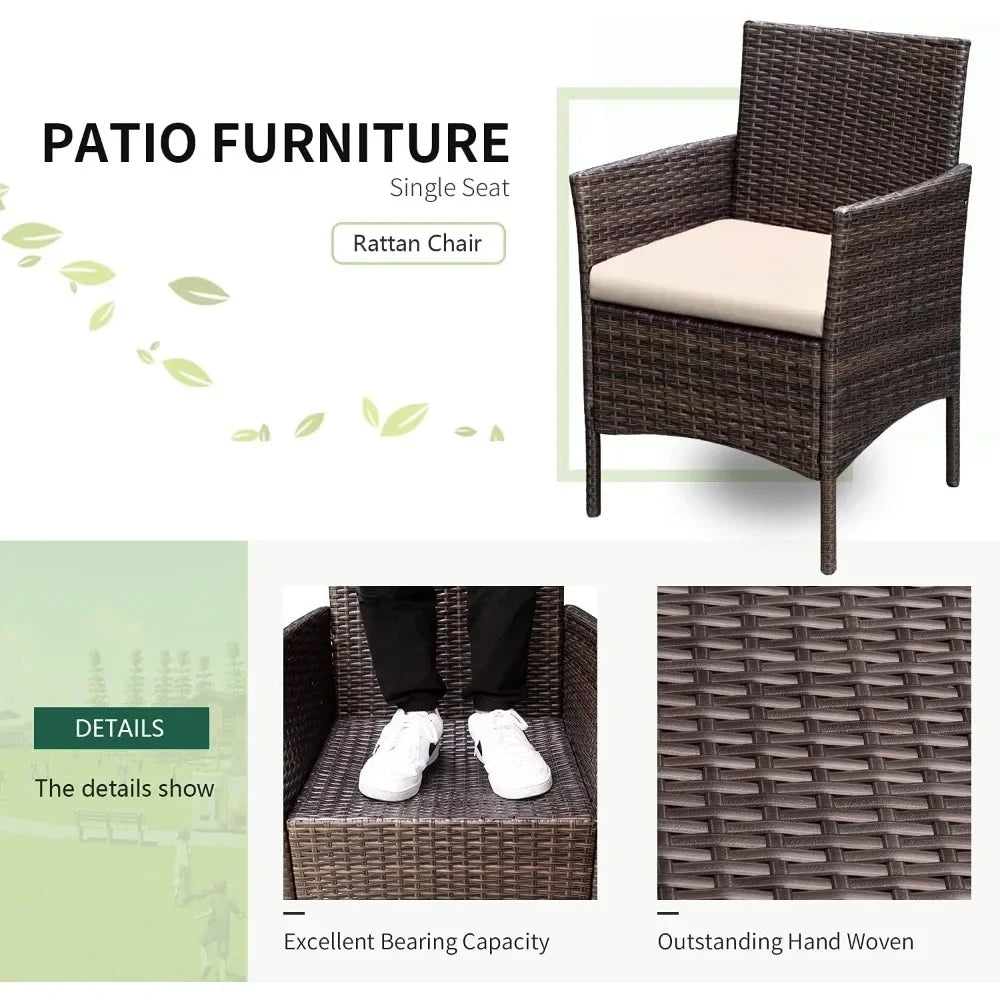 "3-Piece Patio Furniture Set with PE Rattan Wicker Chairs in Brown and Beige, Includes Outdoor Table with Free Shipping"