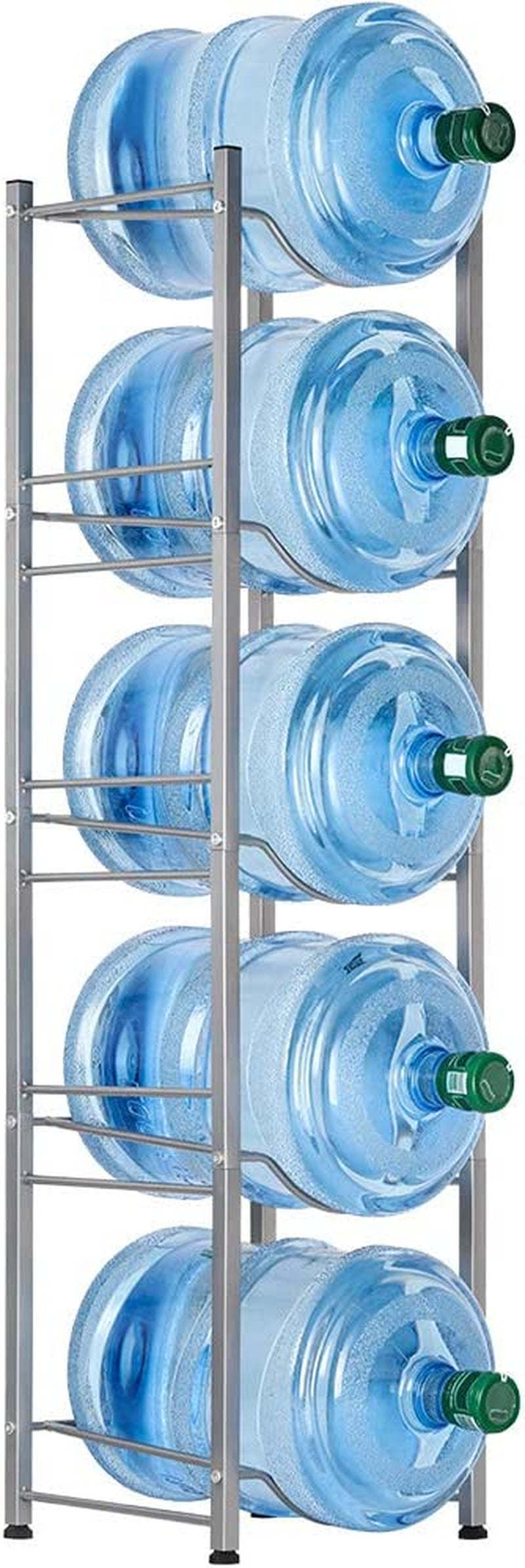 5-Tier Water Jug Rack for 5 Gallon Detachable Water Bottles - Ideal for Kitchen, Office, and Home - Silver