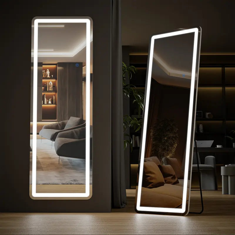 Sweetfurniture Full Length Mirror Body Mirror Floor Standing Mirror Hanging or Leaning against Wall, Wall Mirror with Stand Aluminum Alloy Thin Frame for Living Room Bedroom Cloakroom Decor