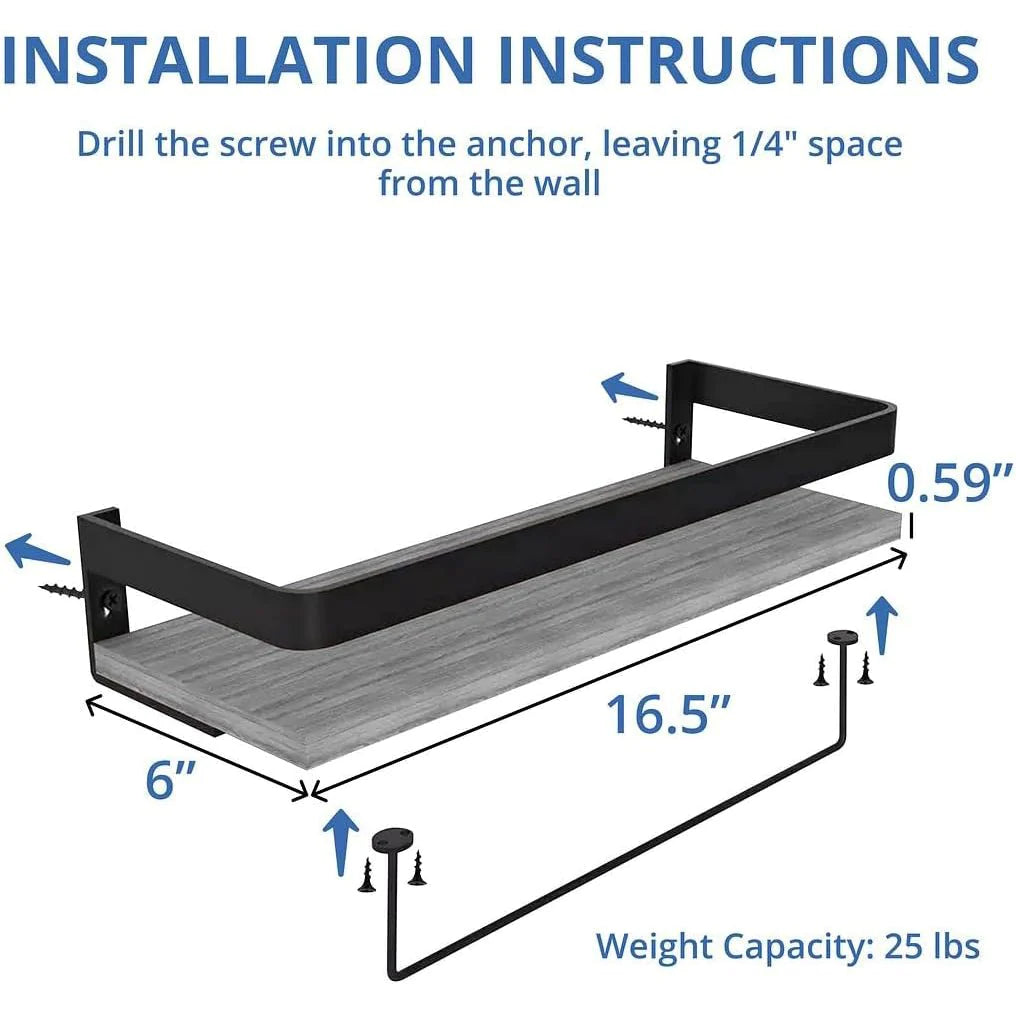 Rustic Wood Floating Shelf with Towel Rack - Perfect for Kitchen and Bathroom