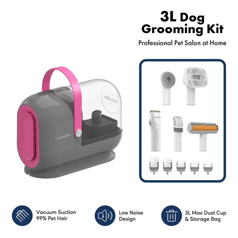 Homeika Dog Grooming Kit, 3L Vacuum with 99% Suction Power, Silent Pet Vacuum Groomer, Dog and Cat Brush