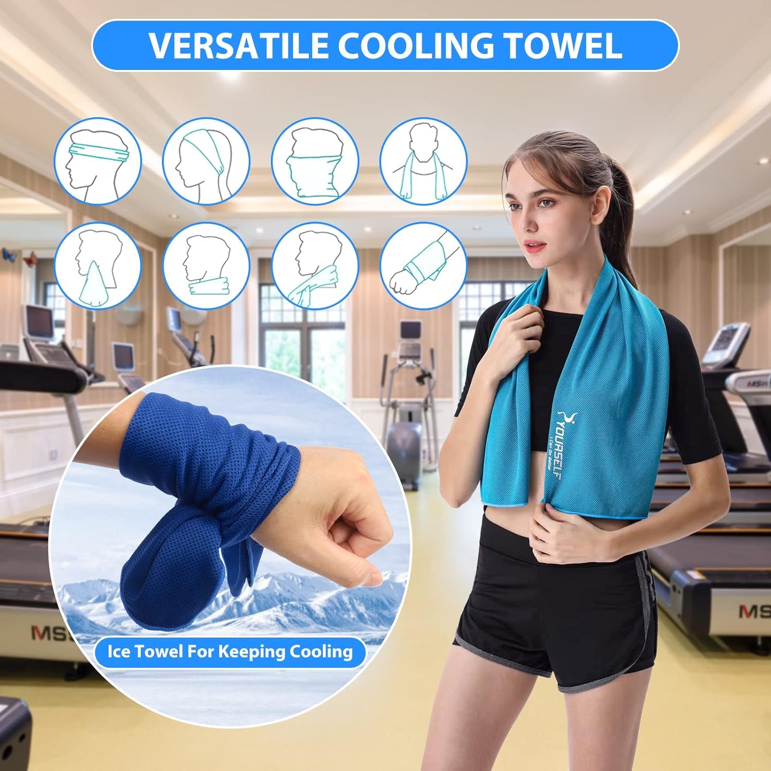 Cooling Towel 4-Pack - 40" x 12" Instant Cooling Relief Towels for Neck - Soft Breathable Chilly Towel for Yoga, Golf, Sports, Athletes, Camping (Dark Blue)